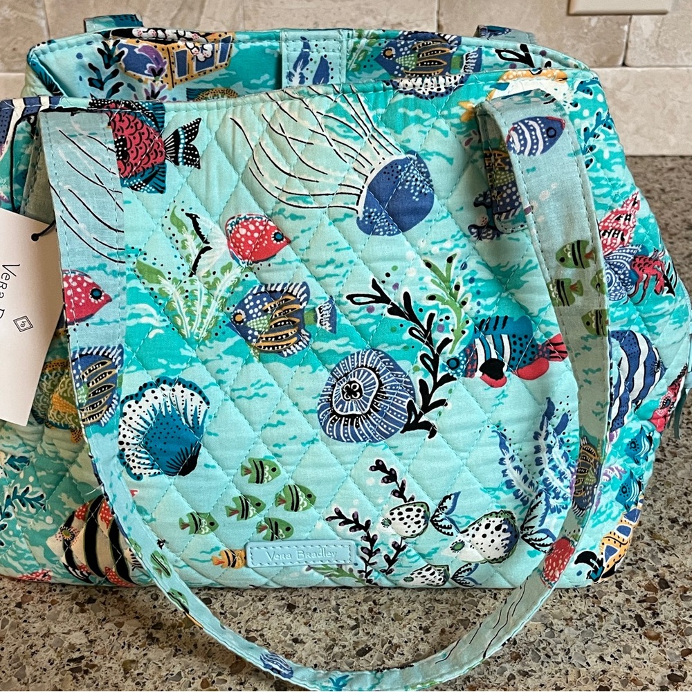 Vera Bradley Sea Life Quilted Tote - Aqua and Coral